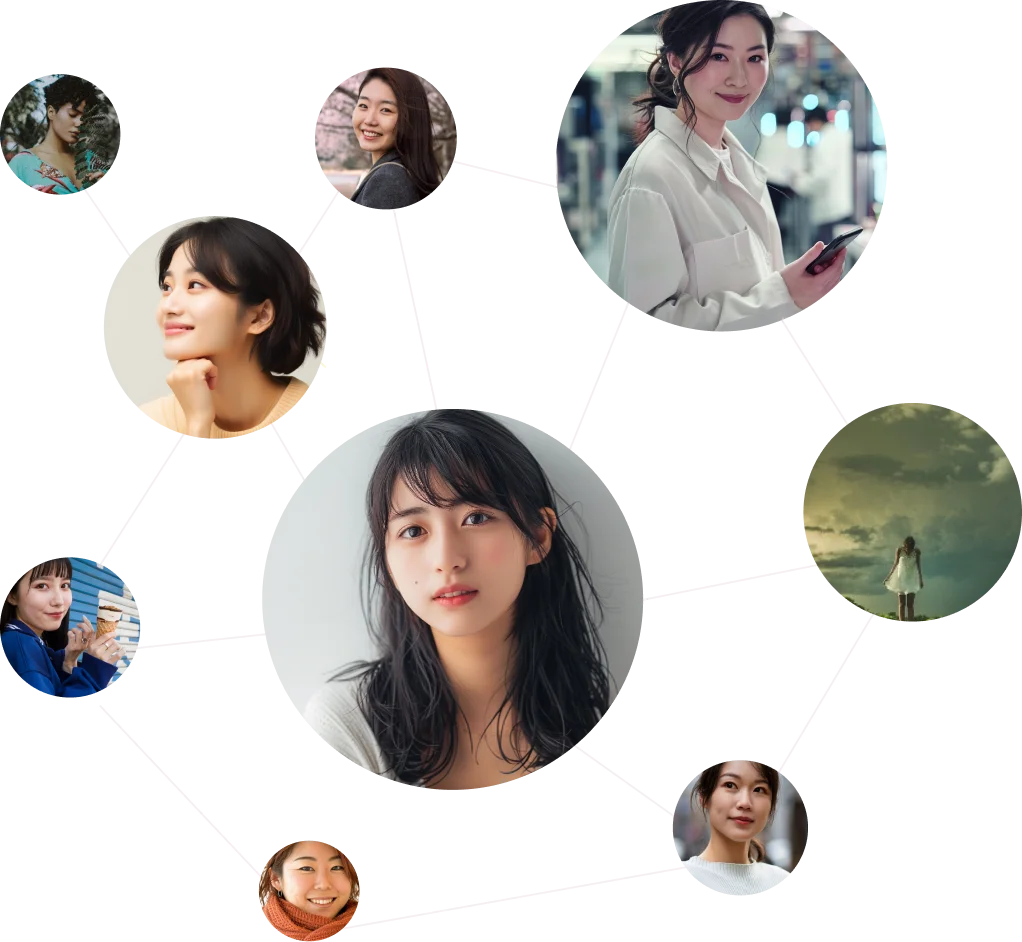 さまざまな年代・立場の人のポートレートをつないだ図