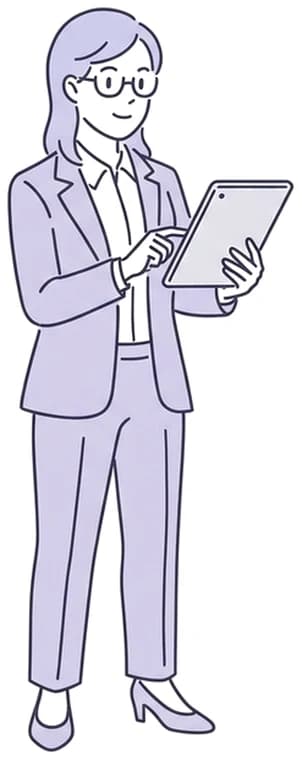 タブレットで資料を確認する社員のイラスト