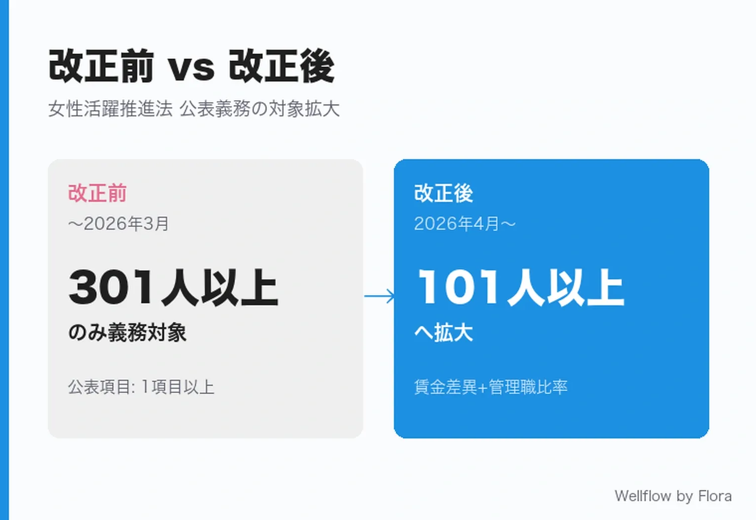 改正前と改正後の比較:301人以上から101人以上に対象拡大